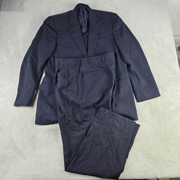 Brooks Brothers Madison Fit Brooks Cool  Navy Blue Pinstripe Wool Suit Sz 42R - Picture 1 of 16